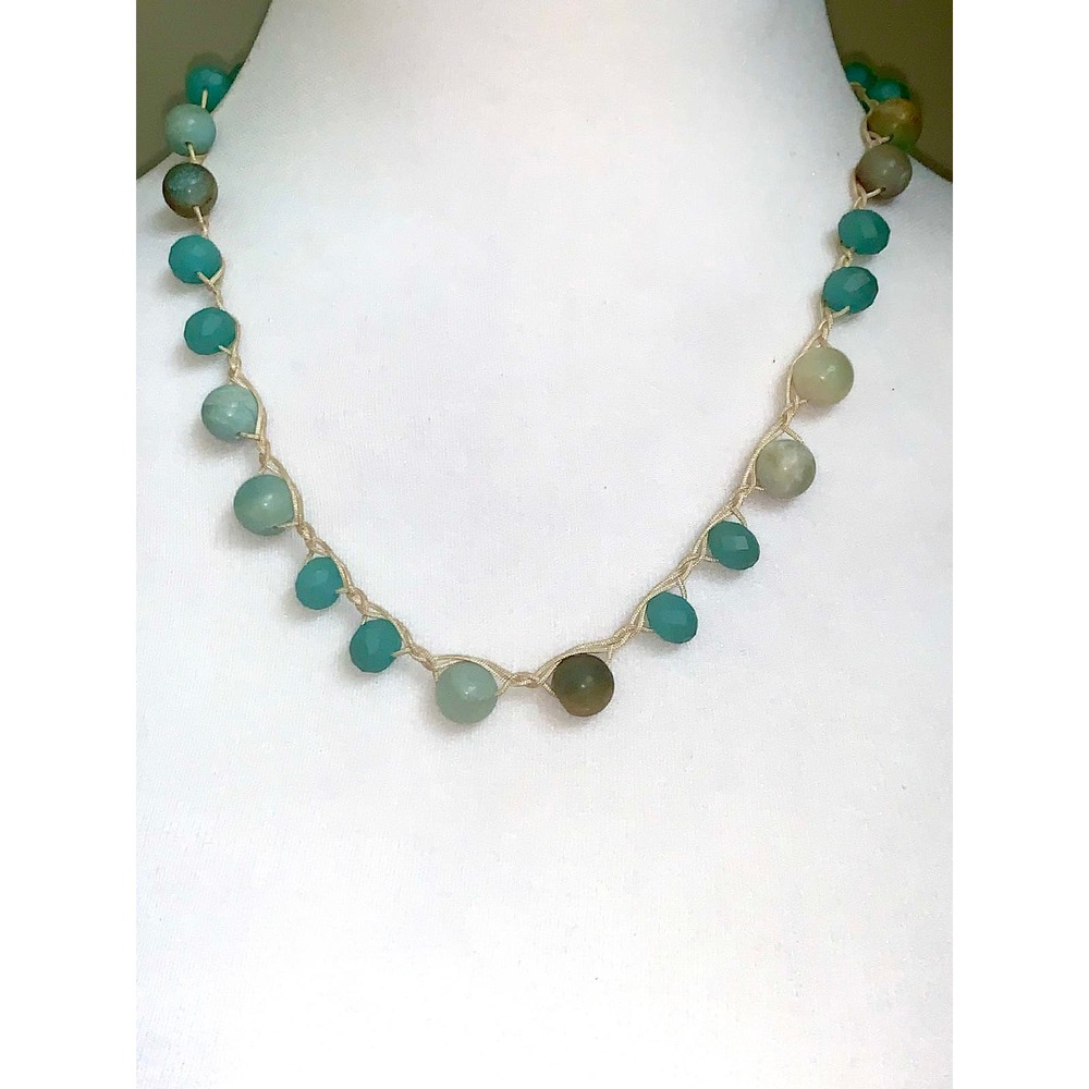 Vintage You and I Beaded Braided Cord Stone Statement Necklace EUC